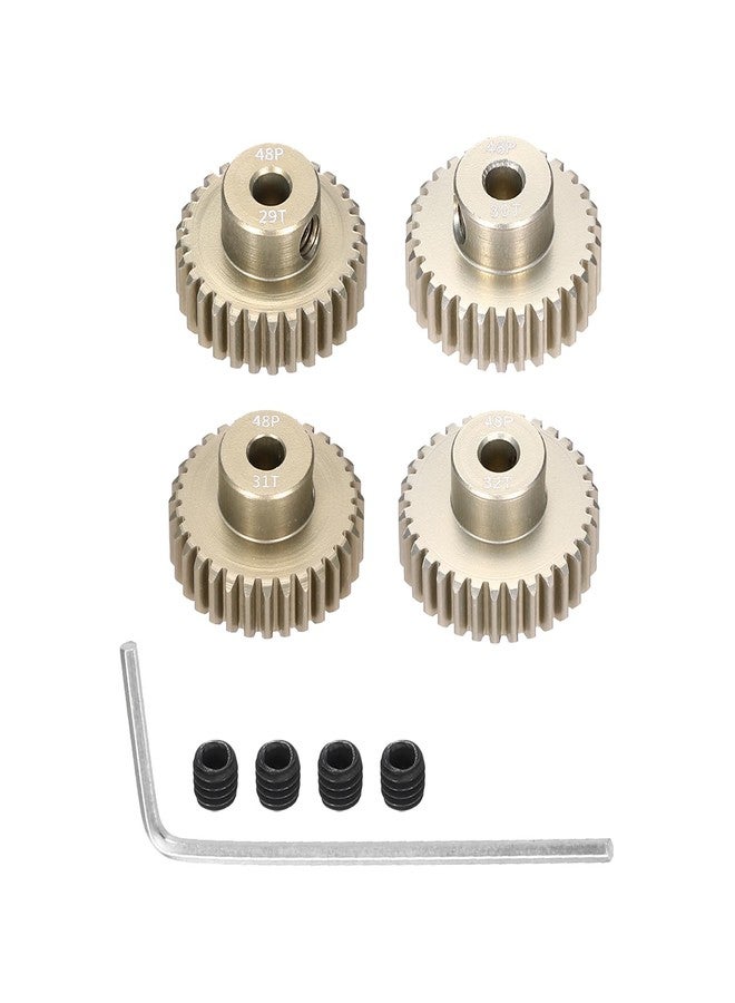 Rebower 4Pcs 48P Pinion Gear Set 29T 30T 31T 32T for 3.175 mm Shaft Aluminium Alloy Pinion Gear with Screws and Hexagonal Wrench for RC Motor - Image 1